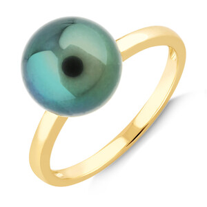 9mm Cultured Tahitian Pearl Ring In 10kt Yellow Gold