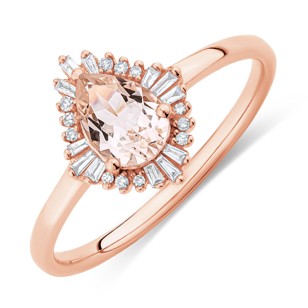 Ring with Morganite & Diamonds in 10kt Rose Gold