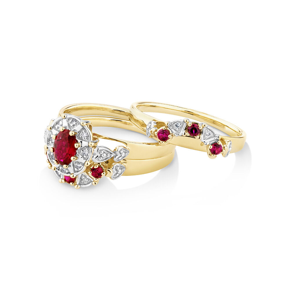 Ring with Laboratory Created Ruby & Natural Diamonds in 10kt Yellow Gold
