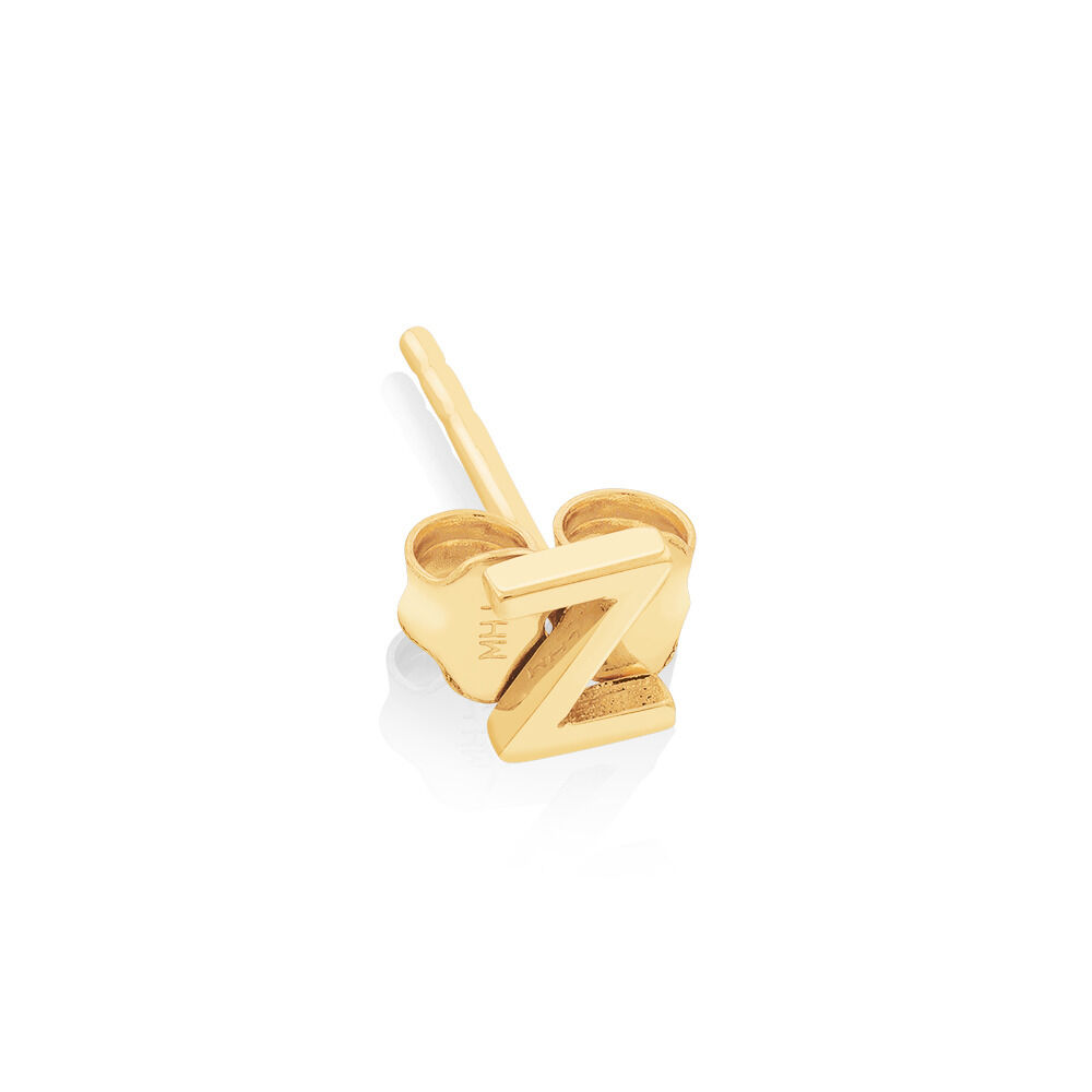 Z Initial Single Stud Earring in 10kt Yellow Gold