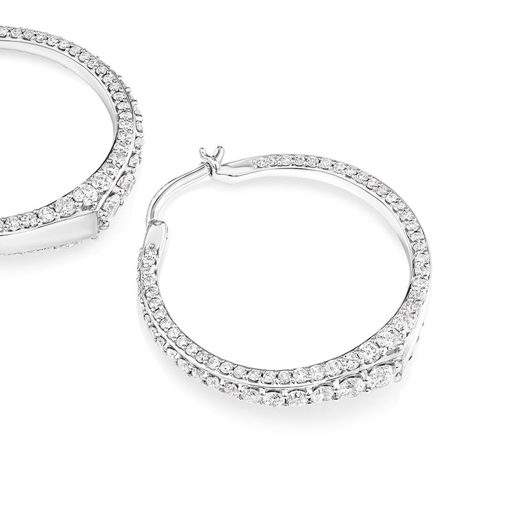 Deco Hoop Earrings with 2.50 Carat TW of Diamonds in 10kt White Gold