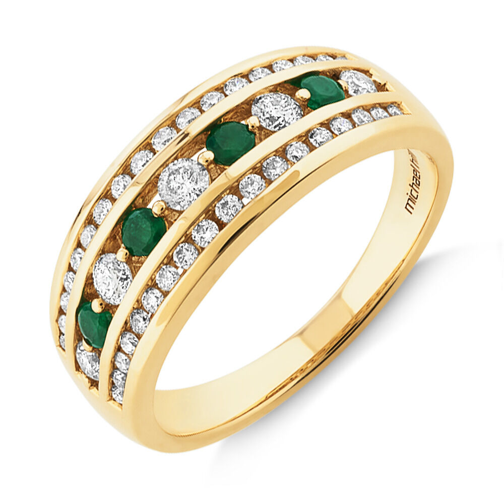 Ring with Emerald & 0.15 Carat TW of Diamonds in 10kt Yellow Gold