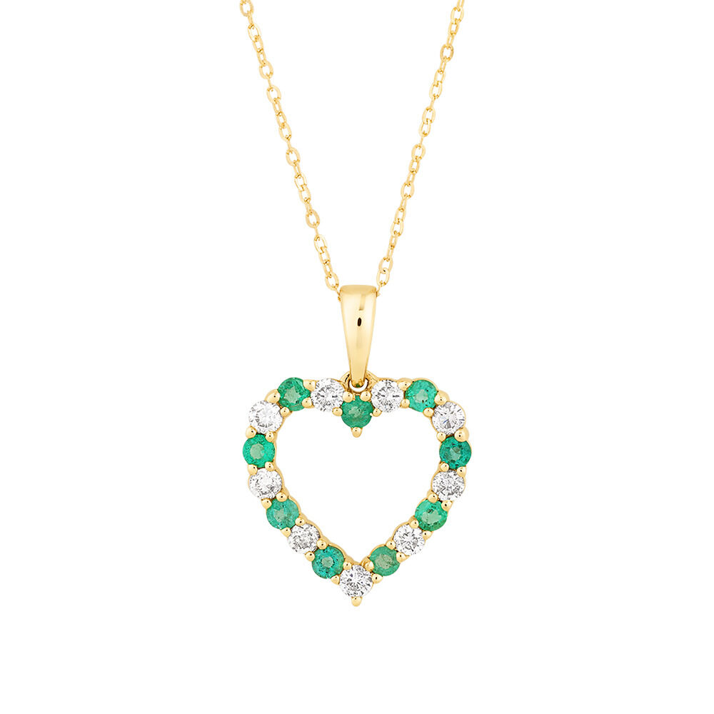 Heart Pendant with Emerald & 0.25 Carat TW of Diamonds in 10kt Yellow Gold