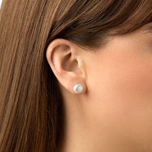 Boutons d'oreilles avant-arrière en argent sterling avec perles d'eau douce en forme de bouton