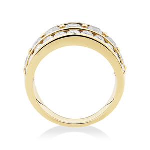 Three Row Ring with 3 Carat TW of Diamond in 10kt Yellow Gold