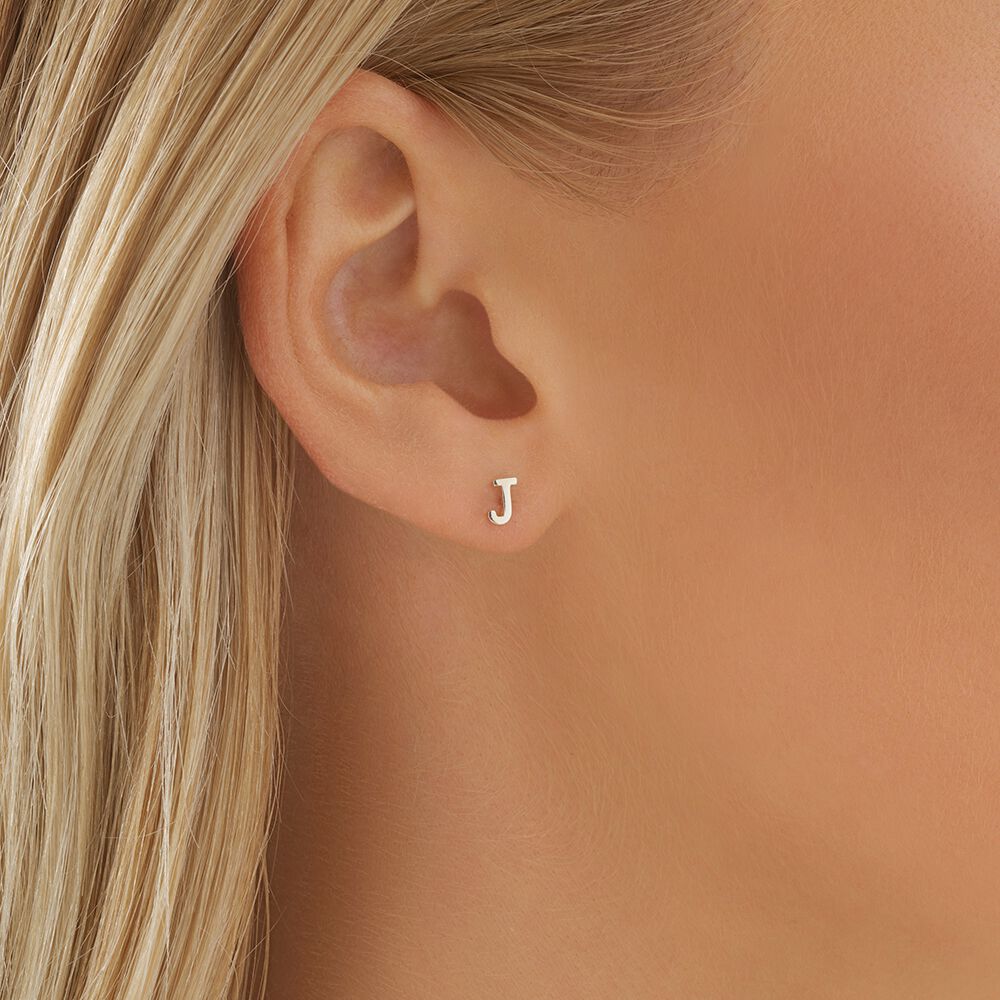 J Initial Single Stud Earring in Sterling Silver