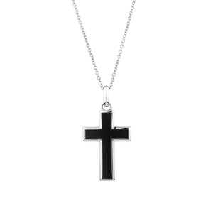 Pendentif en argent en forme de croix avec onyx et chaîne câblée de 65 cm