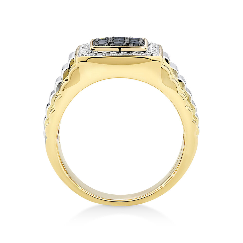 Men's Ring with 3/4 Carat TW of White & Enhanced Black Diamonds in 10kt Yellow & White Gold