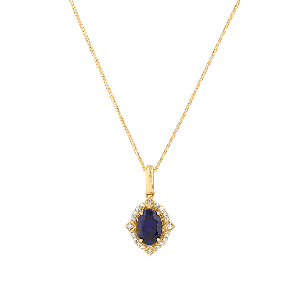 Pendant with Laboratory Created Sapphire & Natural Diamonds in 10kt Yellow Gold