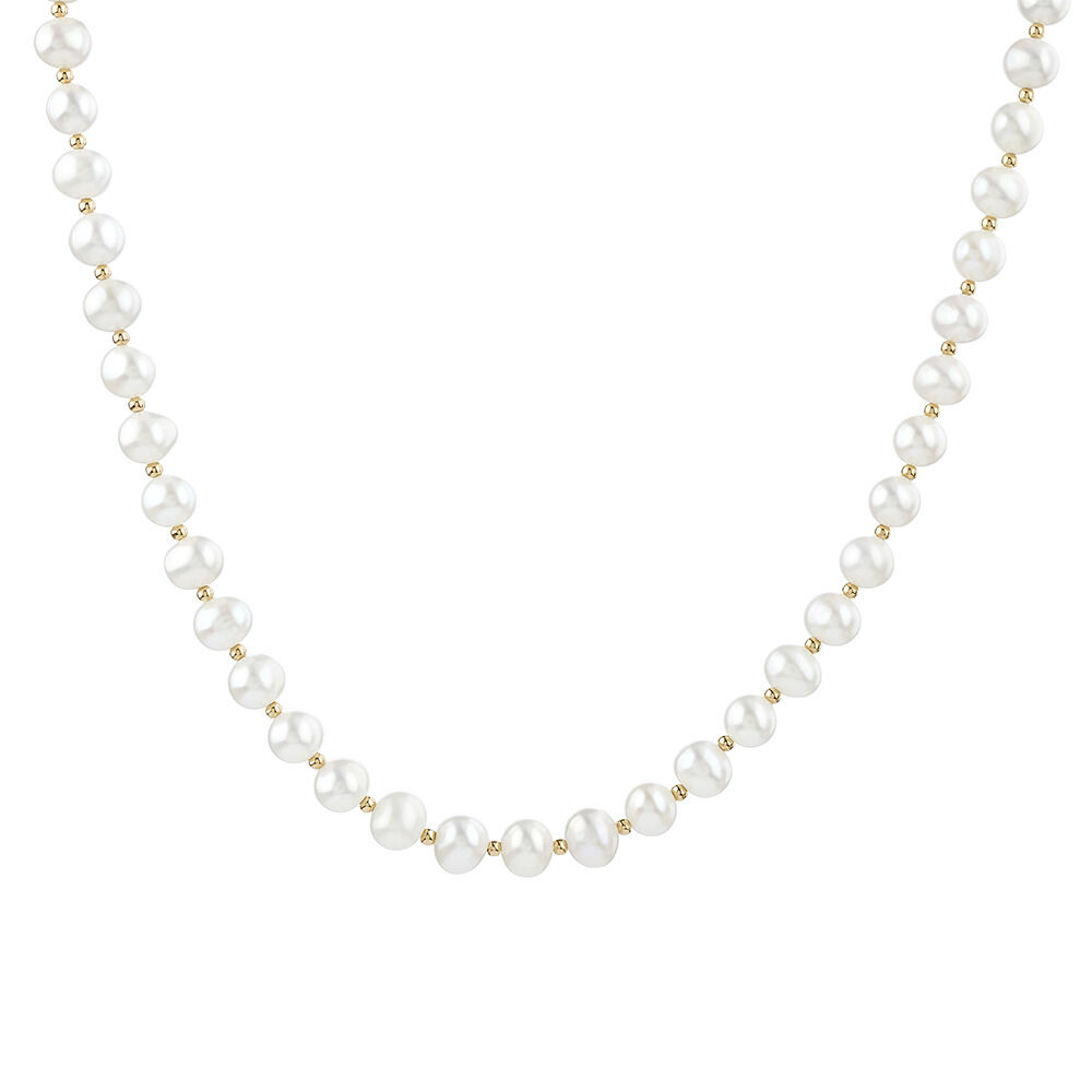 42cm (16") Necklace with Cultured Freshwater Pearls in 10kt Yellow Gold