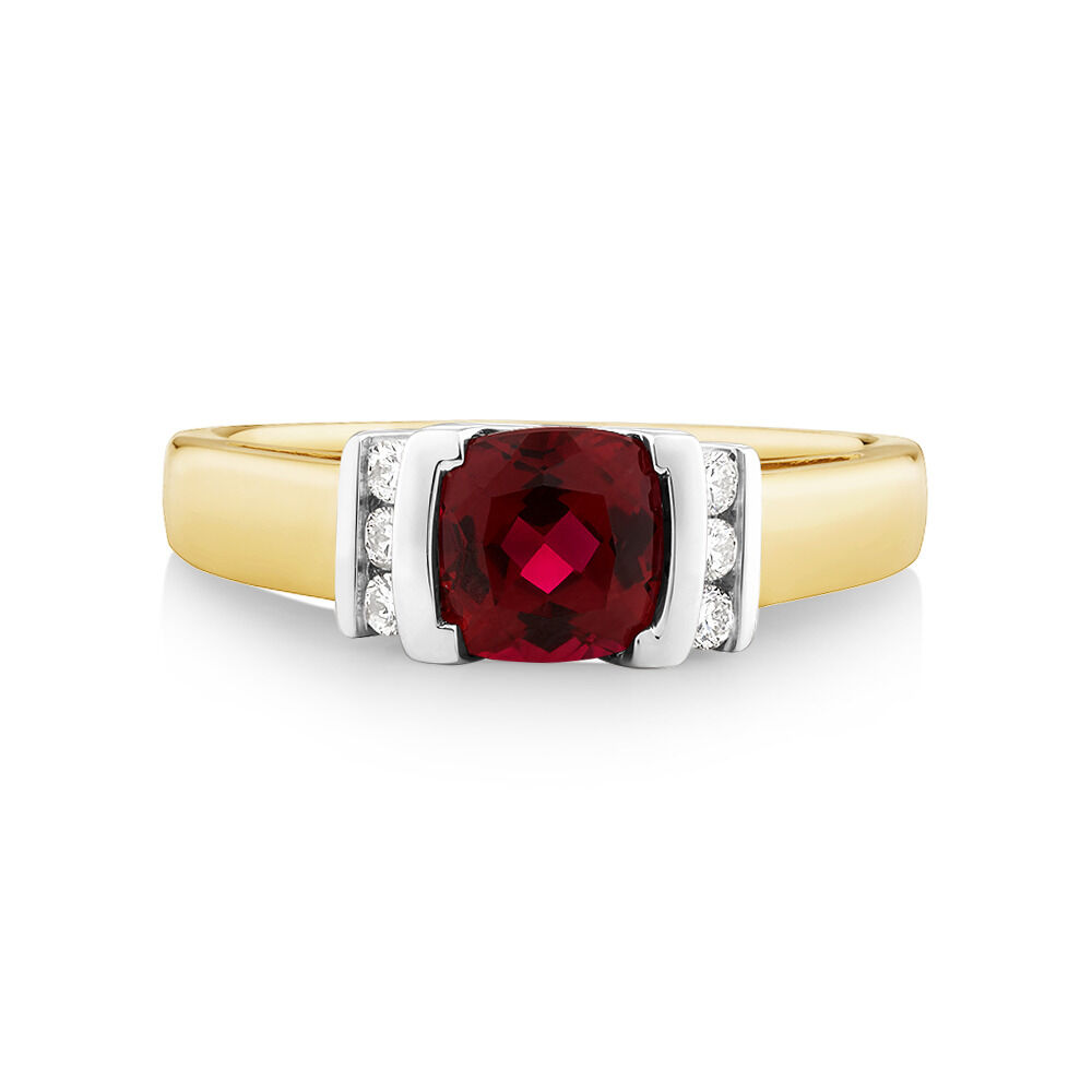 Ring with Laboratory Created Ruby & Natural Diamonds in 10kt Yellow & White Gold