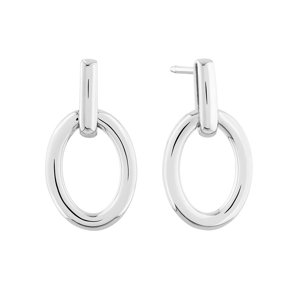 Round Bold Link Drop Earrings in Sterling Silver