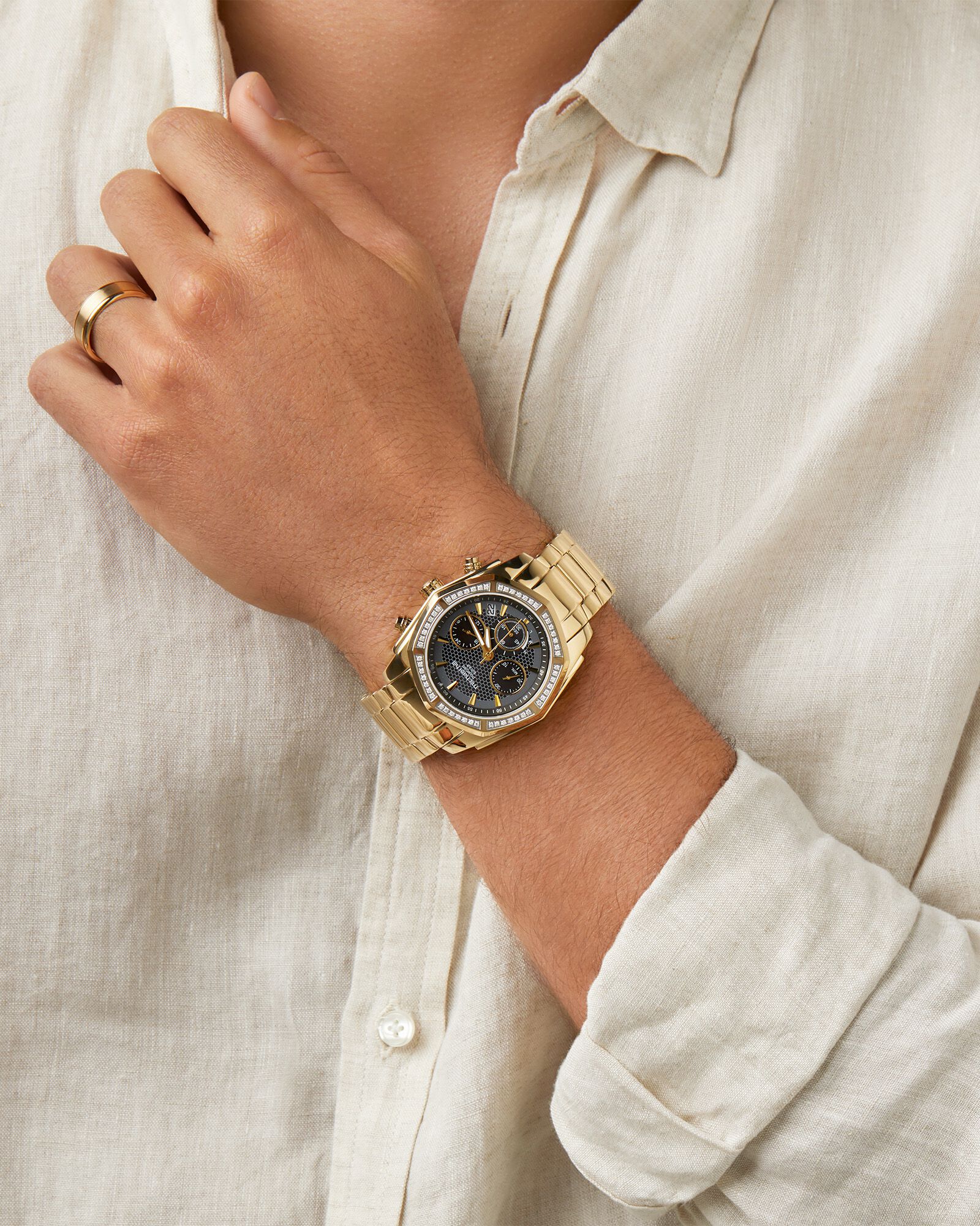 Men s Solar Chronograph Watch with 0.50 Carat TW of Diamonds in Gold Tone Stainless Steel