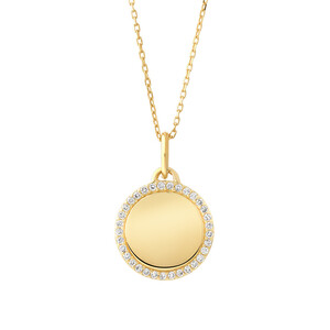 Engravable Disc Pendant in10kt Yellow Gold with .15 carat TW of diamonds