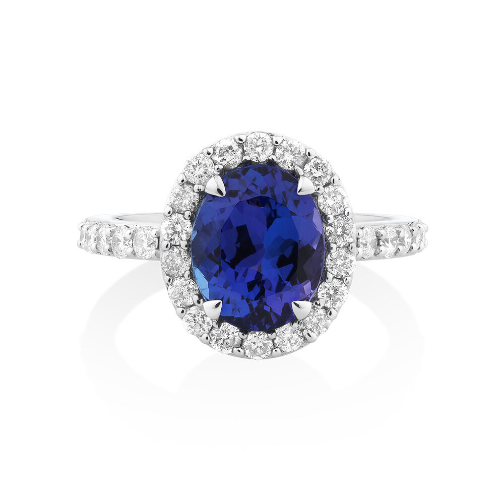 Oval Ring with Tanzanite & 0.76 Carat TW of Diamonds in 14kt White Gold