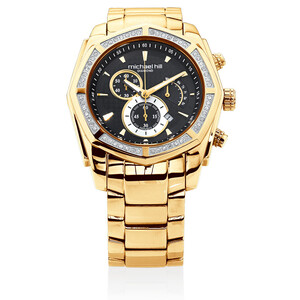 Men's Chronograph Watch with 1/2 Carat TW of Diamonds in Gold Tone Stainless Steel