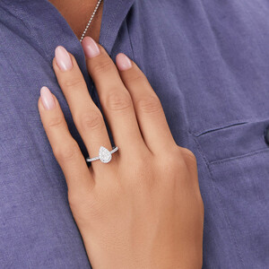 Halo Pear Engagement Ring with 0.92 Carat TW of Diamonds in 14kt White Gold