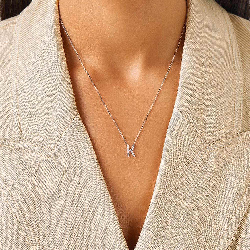 K' Initial necklace with 0.10 Carat TW of Diamonds in 10kt White Gold