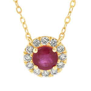 Halo Pendant with Ruby & 0.14 Carat TW of Diamonds in 10kt Yellow Gold