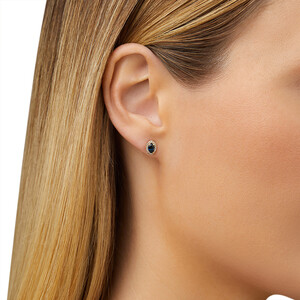 Halo Stud Earrings with Sapphire & 0.12 Carat TW of Diamonds in 10kt Yellow Gold