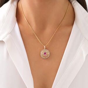 Round Enhancer Pendant with Ruby & 0.20 Carat TW of Diamonds in 10kt Yellow Gold