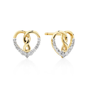 Boucles d'oreilles en forme de cœur avec symbole de l'infini en or jaune 10 K avec diamants totalisant 0,20 ct