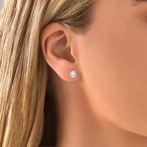 0.60 Carat TW Laboratory-Grown Diamond Oval Halo Stud Earrings Set in 10kt White Gold
