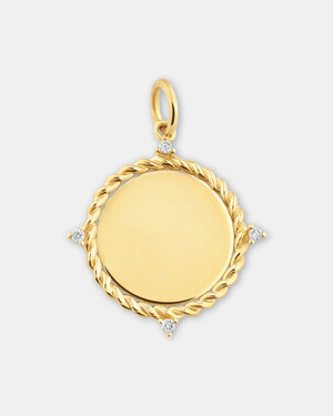 Compass Rope Pendant with Diamonds in 10kt Yellow Gold