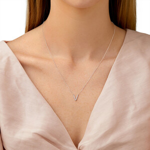 V Initial Necklace with 0.10 Carat TW of Diamonds in 10kt White Gold