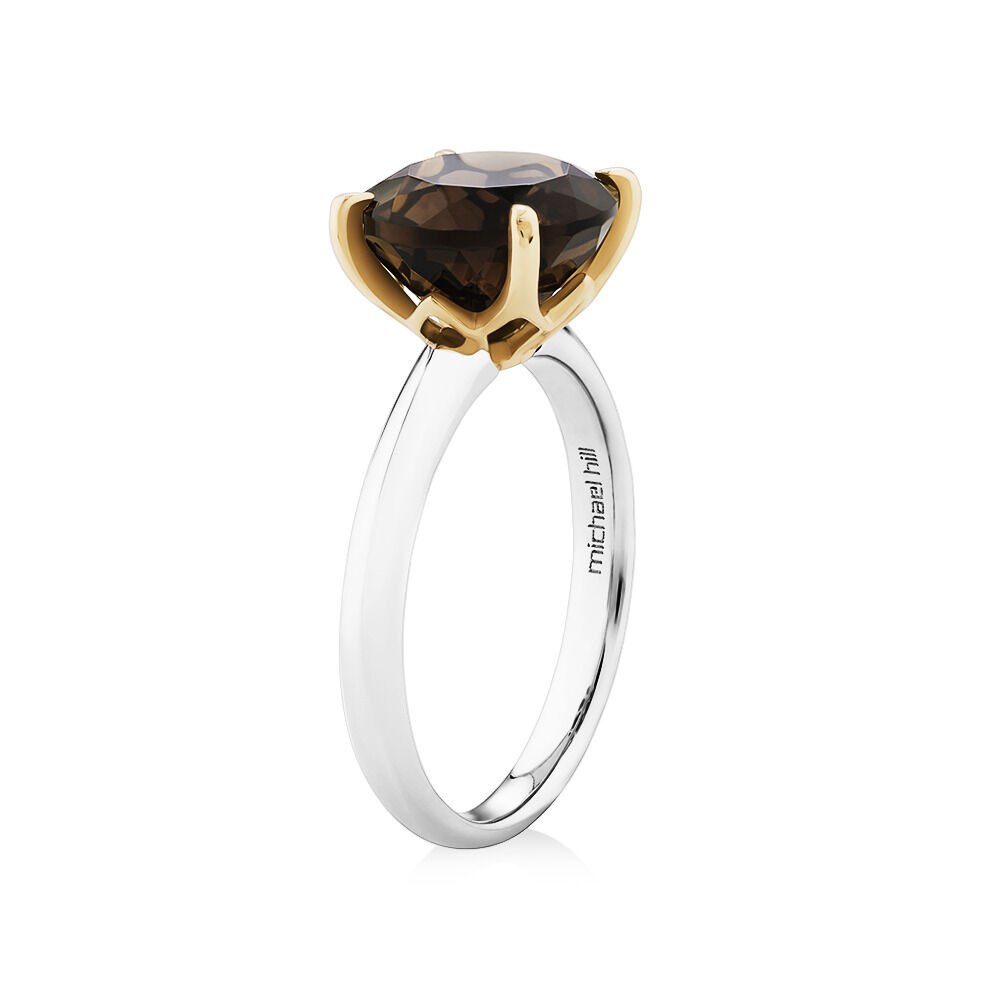 Ring with Smokey Quartz in Sterling Silver & 10kt Yellow Gold