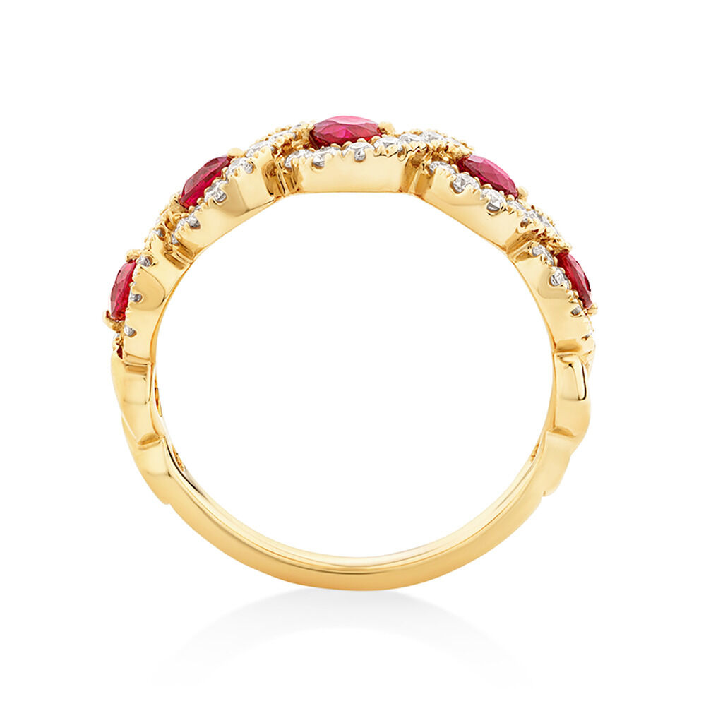 Ring with Ruby & 0.46 Carat TW of Diamonds In 14kt Yellow Gold