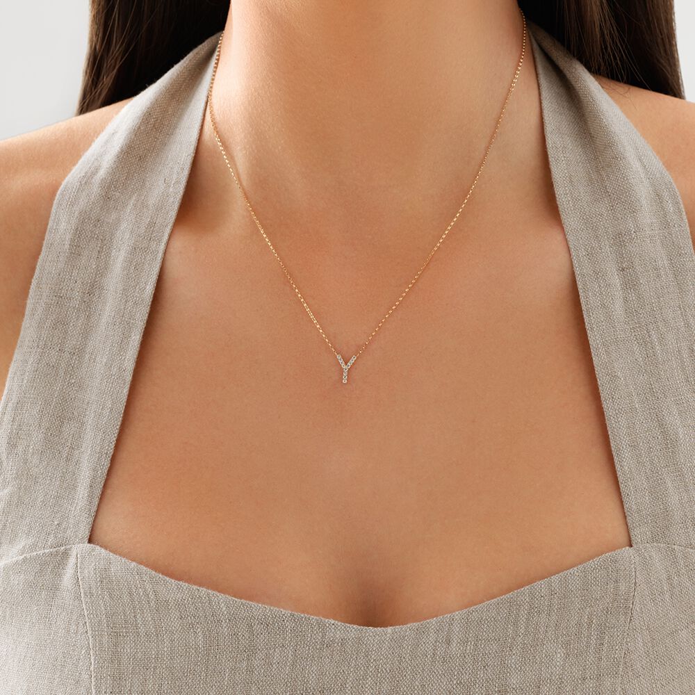 "Y" Initial Necklace with 0.10 Carat TW of Diamonds in 10kt Yellow Gold