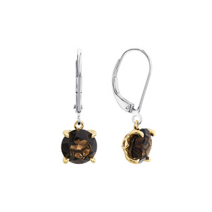Earrings with Smokey Quartz in Sterling Silver and 10kt Yellow Gold