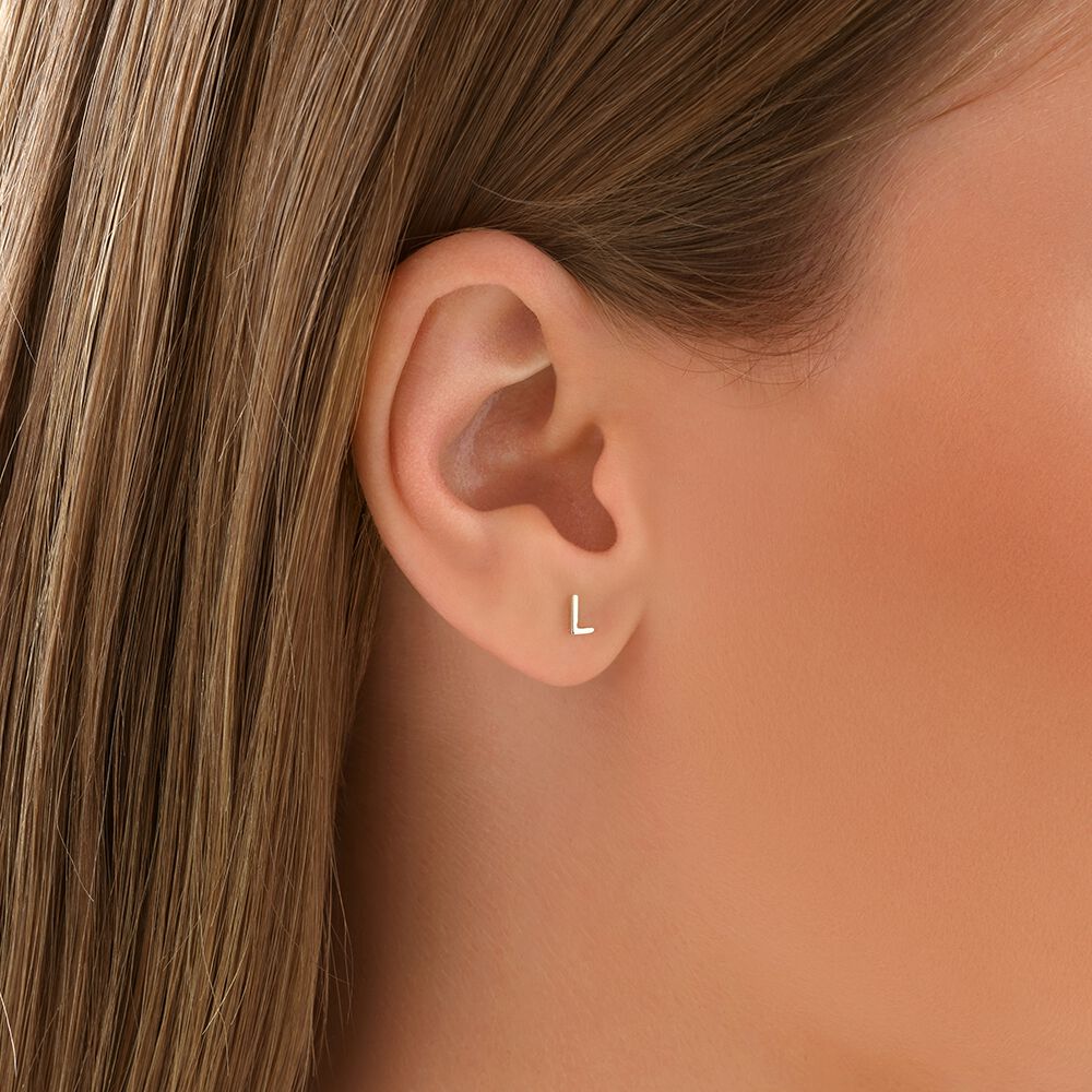 L Initial Single Stud Earring in Sterling Silver