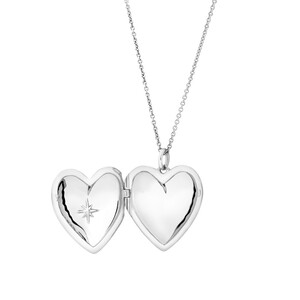 Heart Locket with Diamond in Sterling Silver