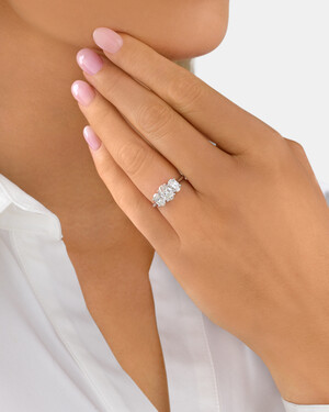 2 Carat Three Stone Oval Laboratory-Grown Diamond Ring In 14kt White Gold