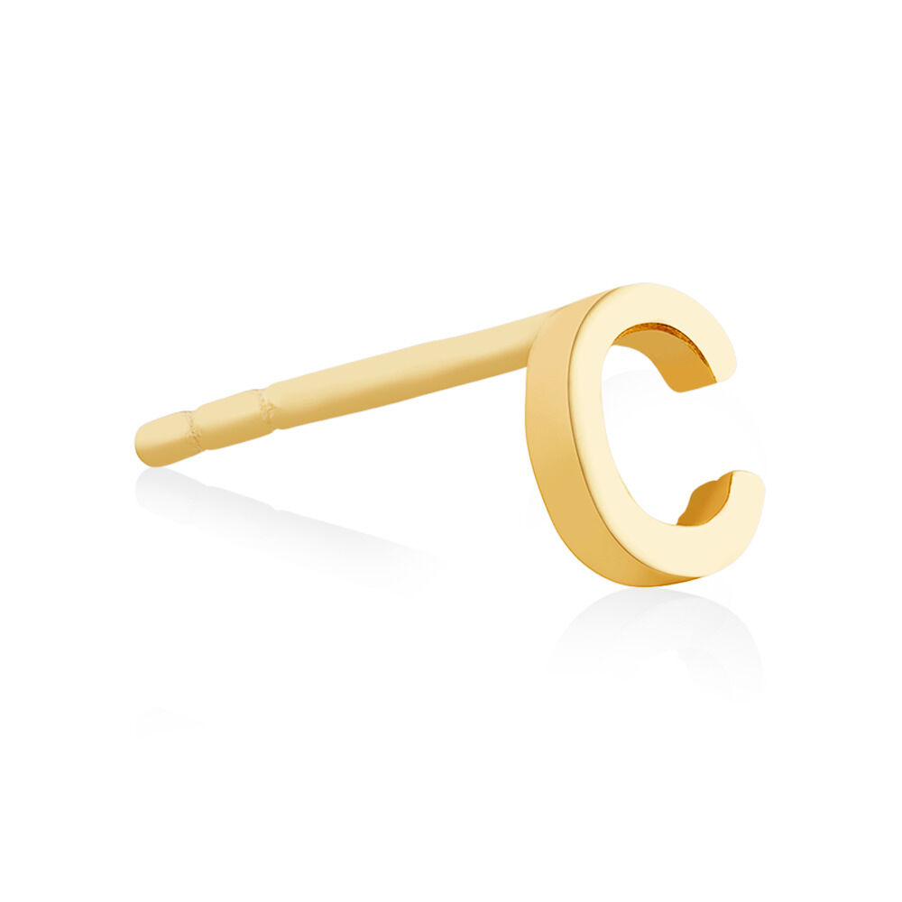 C Initial Single Stud Earring in 10kt Yellow Gold