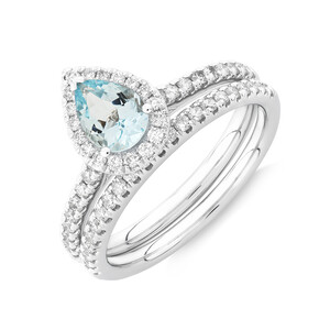 Engagement Ring with Aquamarine and 0.51 Carat TW Diamonds in 14kt White Gold