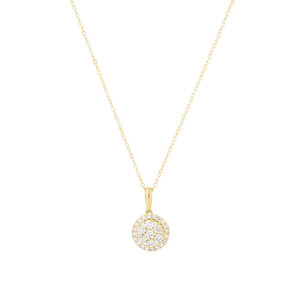 Round Cluster Pendant with Chain with 0.50 Carat TW of Diamonds in 10kt Yellow Gold