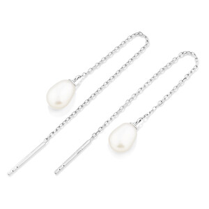 6mm Threader Earrings with Cultured Freshwater Pearls in Sterling Silver