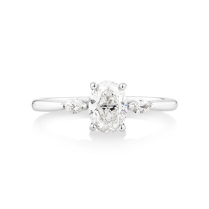0.77 Carat TW Oval & Marquise Cut Three Stone Engagement Ring in 18kt White Gold