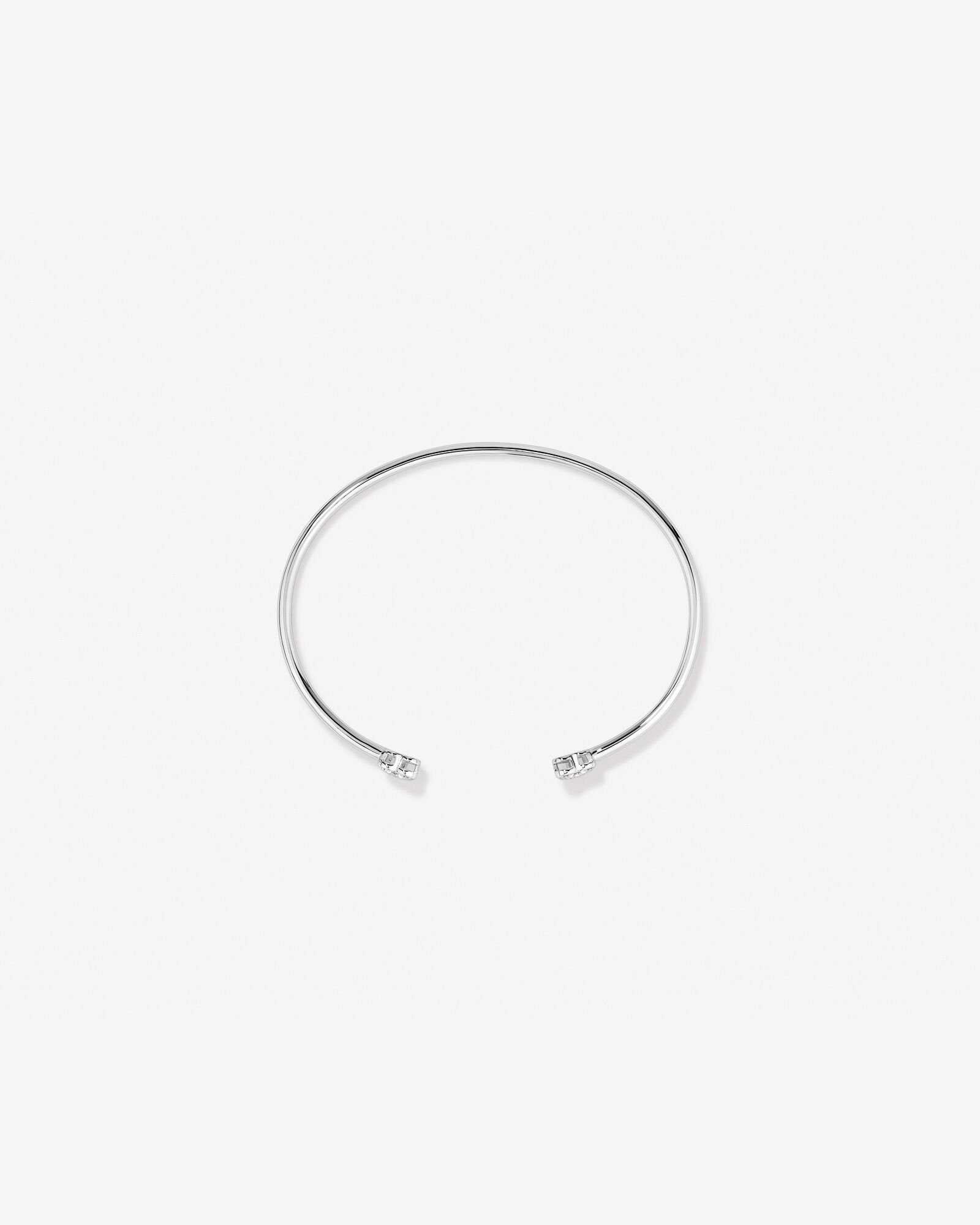 Pave Set Cubic Zirconia Puff Heart Open Cuff Bangle in Sterling Silver
