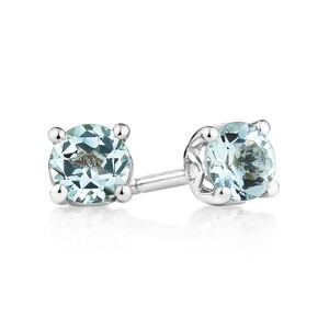Stud Earrings with Aquamarine In 10kt White Gold