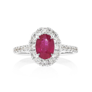 Halo Ring with Ruby & 0.80 Carat TW of Diamonds in 14kt White Gold