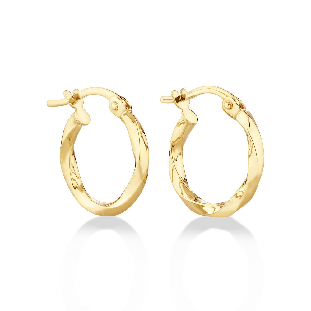 10mm Square Twist Hoop Earrings in 10kt Yellow Gold