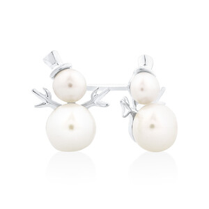 Snowman Stud Earrings with Cultured Freshwater Pearls & Cubic Zirconia in Sterling Silver