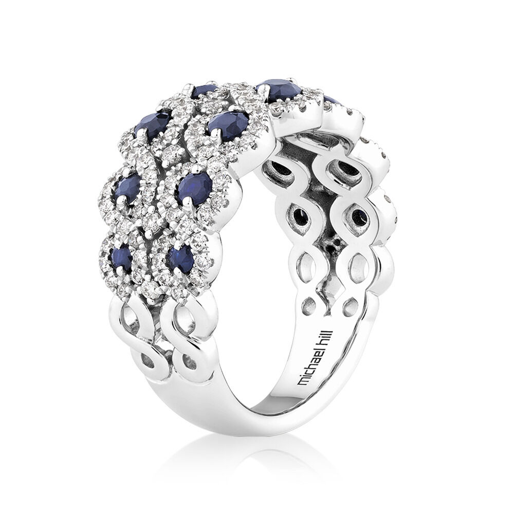 2 Row Ring with Sapphire & 0.80 Carat TW of Diamonds in 14kt White Gold