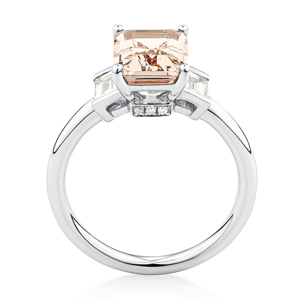 Sir Michael Hill Designer Emerald Cut Engagement Ring with Morganite & 0.48 Carat TW of Diamonds in 18kt White Gold