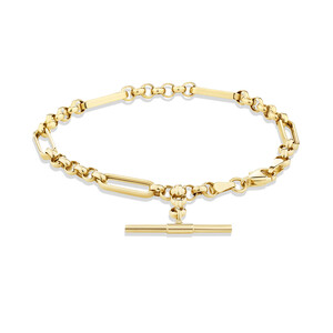 Bracelet à chaîne figaro de 19 cm en or jaune 10 K avec breloque, largeur de 4,5 à 5 mm