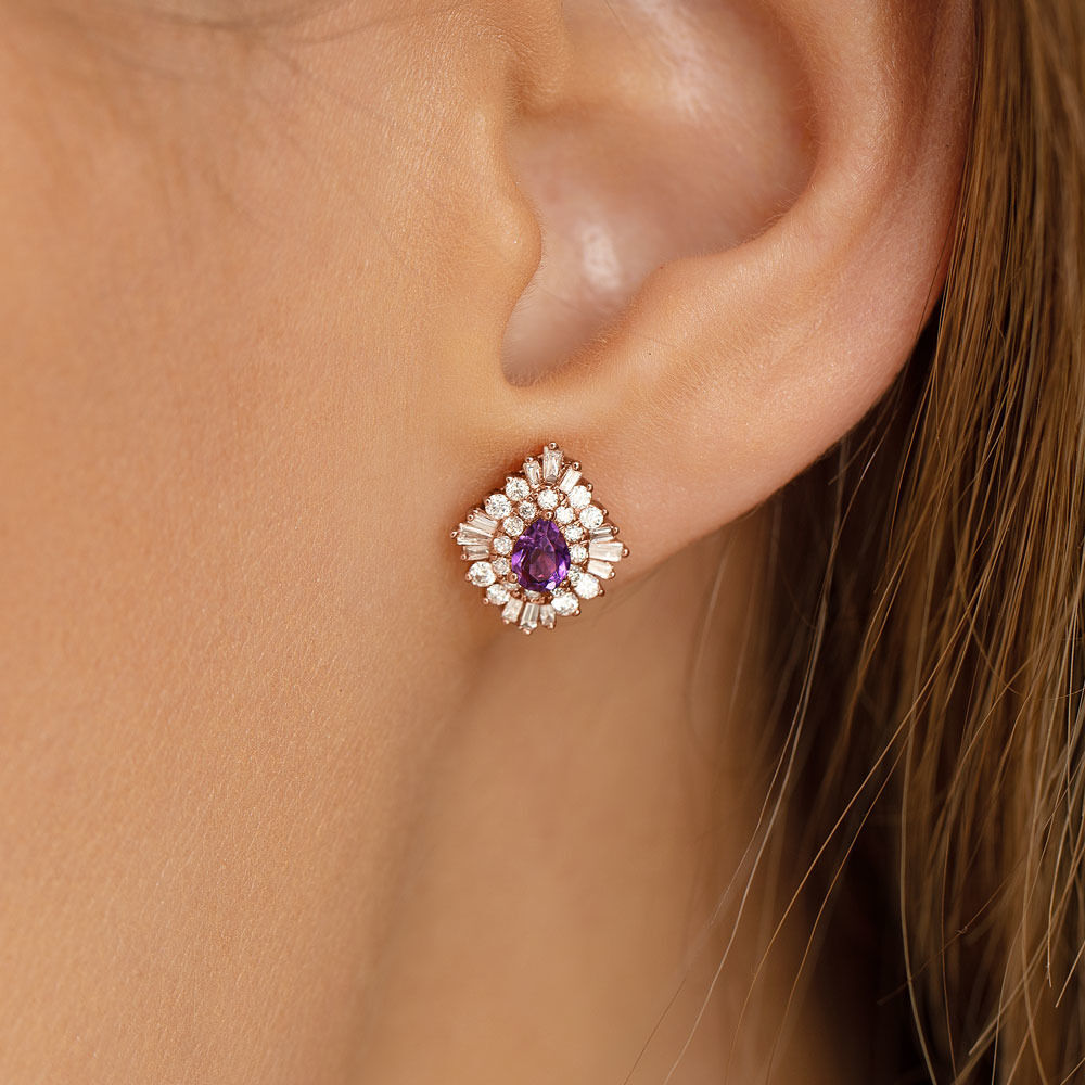 Ballerina Earrings with Amethyst & 0.50 Carat TW of Diamonds in 10kt Rose Gold